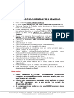 Relação de Documentos para Admissão - Icac