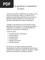 Problemas de Aprendizaje en Matemáticas