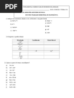 Trabalho Bimestral de Matemática - 8° Ano