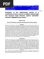 Evaluation of The Antibacterial Activity of A Combination of Juice Extracts of Allium Sativum Bulbs