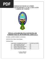 Analisis Del Plan Municipal de Turismo de Achocalla. Tur-333