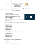 Second Quarter Performance Task If Then Statements