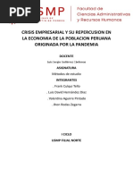 Crisis Empresarial y Su Repercusion en La Economia de La Poblacion Peruana Originada Por La Pandemia