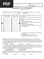 Summative Test in English 9 (Bias and Prejudice)