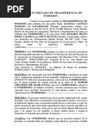 Contrato Privado de Transferencia de Posesión