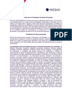 Nequi Autorización Tratamiento de Datos Personales