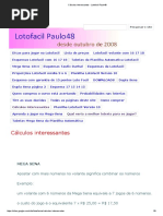 Cálculos Interessantes - Lotofacil Paulo48