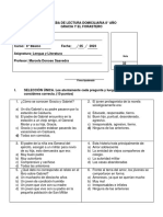 Prueba de Lectura Domiciliaria Gracia y El Forastero 8° Año