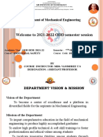 Welcome To 2021-2022 ODD Semester Session: Department of Mechanical Engineering