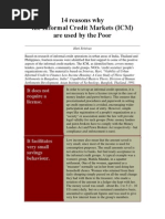 14 Reasons Why The Informal Credit Markets (ICM) Are Used by The Poor