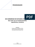 Caderno de Programação Do XIIICEL - Congresso de Estudos Literários Do Programa de Pós-Graduação em Letras Da UFES