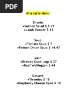 Ala Carte Menu