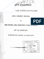 Bonald Louis-Gabriel de - Ensayo Analítico Acerca de Las Leyes Naturales Del Orden Social o Del Poder... en La Sociedad (1800) (Ed 1823)