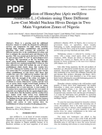 Multiplication of Honeybee (Apis Mellifera Adansonii L.) Colonies Using Three Different Low-Cost Model Nucleus Hives Design in Two Main Vegetation Zones of Nigeria