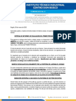 COMUNICADO No. 08 - ENTREGA DE INFORMES PERIODO 1