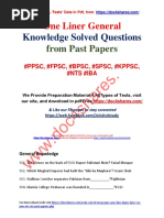 One Liner General Knowledge Solved Questions From Past Papers