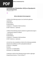 Carbohydrate Metabolism - MCQ On Glycolysis & Gluconeogenesis