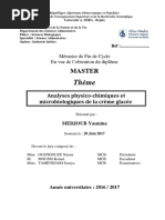 Analyses Physico-Chimiques Et Microbiologiques de La Crème Glacée