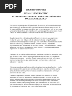 Discurso Sobre La Perdida de Valores en La Sociedad y Su Repercusion en Mexico