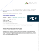 Le Processus de Développement de L Intention de La Fidélité Du Client À L'égard D'un Prestataire de Services Financiers en Ligne