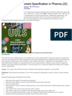 URS User Requirement Specification in Pharma-Clean Room