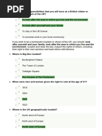 Life in The UK Test 1 - Q&A