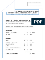 Valorizacion de Obra Según Cuadro de Valores Unitarios Oficiales de Edificacion para La Sierra