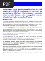 Avviso Aggiuntivo Al Manifesto Degli Studi Ita 1