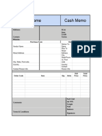 Cash Memo Format in Word