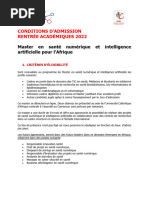 2022-2023 - Dossier Admission Master Santé Numérique Et IA