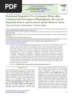 Nutritional Potential of Two Lactogenic Plants After Cooking in The Prevention of Hypogalactia: The Case of