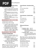 Absorption and Variable Costing Notes