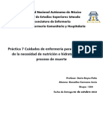 Práctica 7 Cuidados de Enfermería para La Satisfacción de La Necesidad de Nutrición e Hidratación y en El Proceso de Muerte