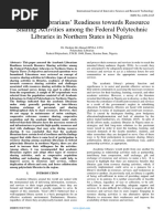 Academic Librarians' Readiness Towards Resource Sharing Activities Among The Federal Polytechnic Libraries in Northern States in Nigeria