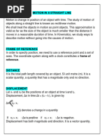 Chapter 1 Motion in Straight Line Notes