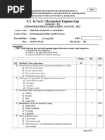 S.Y. B.Tech. Mechanical Engineering: End Semester Examination, August-2022