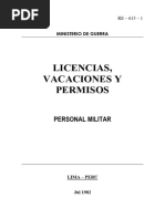 Re 615-1 Licencias, Vacaciones y Permisos 1982