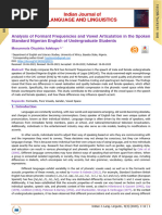 Analysis of Formant Frequencies and Vowel Articula