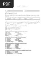 Worksheet 1 - Introduction To Human Body - An Orientation