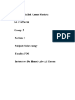 Name: Abdallah Ahmed Shehata Id: 120220208 Group: 3 Section: 7 Subject: Solar Energy Faculty: FOE Instructor: Dr. Hamdy Abo Ali Hassan