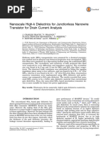 Nanoscale High-K Dielectrics For Junctionless Nanowire Transistor For Drain Current Analysis