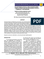 Relationship Status Between Schools and Stakeholders Basis For A Proposed Action Plan On Sustainable School Community Partnership