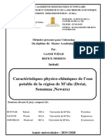 Caractéristiques Physico-Chimiques de L'eau Potable de La Région de M'sila (Dréat, Souamaa, Newara)