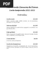 Restaurante Llanuras de Diana - Carta Temporada 2022 - 2023 OK