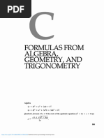 Formulas From Algebra Geometry and Trigonometry