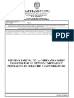 Reforma Parcial de La Ordenanza Sobre Tasas Por Uso de Bienes Municipales y Prestacion de Servicios Administrativos