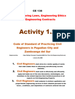 CE 138 Activity 1.2 Code of Standard of Practicing Civil Engineers in Pagadian City and Zamboanga Del Sur