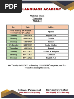 October Exam Timetable Middle 3