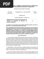 Reglamento para La Tenencia y Proteccion de Animales de Compania Del Municipio de Irapuato Guanajuato (Jul 2021) Vigente