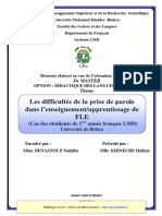 Les Difficulté de La Prise de Parole Dans L'enseignemant Apprenstissage Du Fle